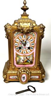 19th Century Phillipe H. Mourey Gilt Bronze and Porcelain French Sevres Mantel Clock