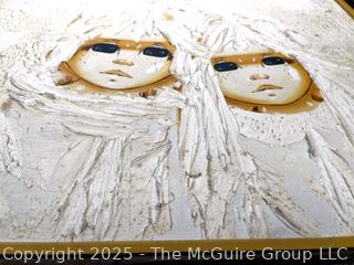 Abstract Impasto Acrylic Oil on Canvas of Big Eye Waifs In The Style of Margaret Keane. Signed by Artist Eric Raach. 16 1/2" x 20". 