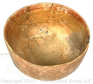 Pre-Columbian Mesoamerican Clay Incised and Painted with Interlocking Geometric Bands Bowl.  Repaired.