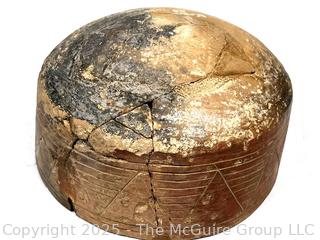 Pre-Columbian Mesoamerican Clay Incised and Painted with Interlocking Geometric Bands Bowl.  Repaired.