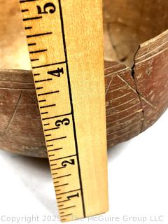 Pre-Columbian Mesoamerican Clay Incised and Painted with Interlocking Geometric Bands Bowl.  Repaired.