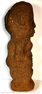 Carved Heavy Porous Stone Male with Beard Funerary Burial Statue from the Bongo People, South Sudan. 23" Long, 45 pounds.