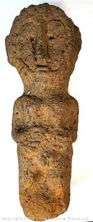 Carved Heavy Porous Stone Male with Beard Funerary Burial Statue from the Bongo People, South Sudan. 23" Long, 45 pounds.