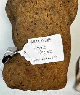 Carved Heavy Porous Stone Male with Beard Funerary Burial Statue from the Bongo People, South Sudan. 23" Long, 45 pounds.