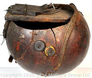 Carved African Mbira Thumb Piano with Cracks. See All Photos