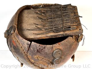 Carved African Mbira Thumb Piano with Cracks. See All Photos