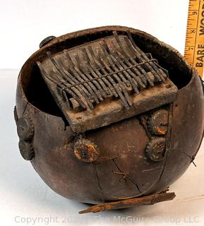 Carved African Mbira Thumb Piano with Cracks. See All Photos