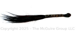 Central African Horse Hair with Figural Carved Wood Handle and Braided Leather Fly Whisk