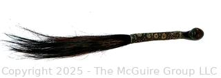 Central African Horse Hair with Figural Carved Wood Handle and Braided Leather Fly Whisk