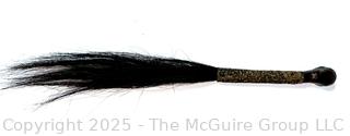 Central African Horse Hair with Figural Carved Wood Handle and Braided Leather Fly Whisk