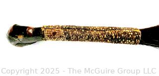 Central African Horse Hair with Figural Carved Wood Handle and Braided Leather Fly Whisk