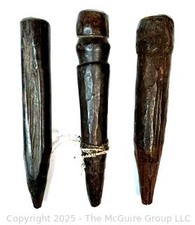Three (3) Carved Wood African Weaving Pegs