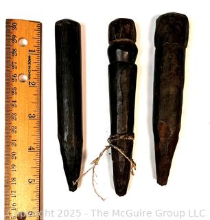 Three (3) Carved Wood African Weaving Pegs
