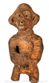 Pre-Columbian Standing Terracotta with Linen Overlay Female Death Figure