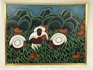 Framed Oil on Canvas of Workers in the Field Signed by Artist Jose Sabota. 24 x 28"
