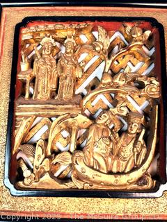 Four (4) Chinese Carved Giltwood Figural Floral Panels 