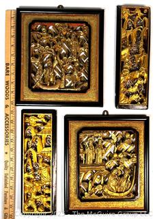 Four (4) Chinese Carved Giltwood Figural Floral Panels 