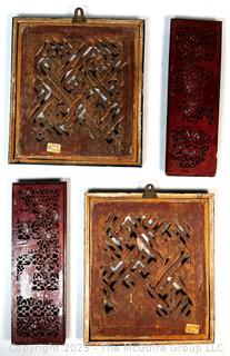 Four (4) Chinese Carved Giltwood Figural Floral Panels 