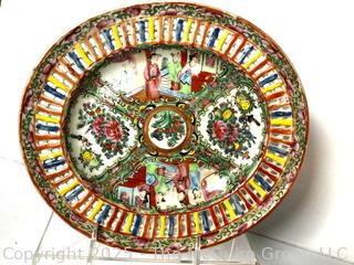 Four (4) Chinese Hand Painted Famille Rose Porcelain Plates and Serving Bowls