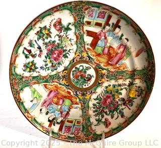 Four (4) Chinese Hand Painted Famille Rose Porcelain Plates and Serving Bowls