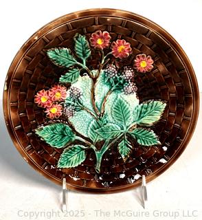  Majolica Basket Weave Berries Porcelain Plate