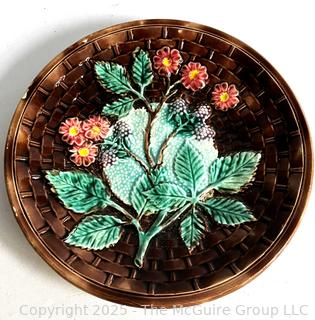  Majolica Basket Weave Berries Porcelain Plate