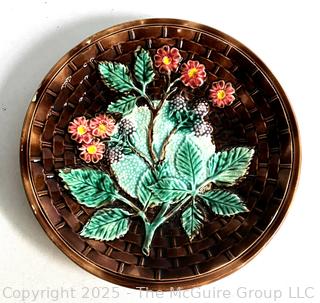  Majolica Basket Weave Berries Porcelain Plate