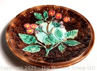  Majolica Basket Weave Berries Porcelain Plate