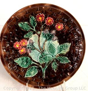  Majolica Basket Weave Berries Porcelain Plate