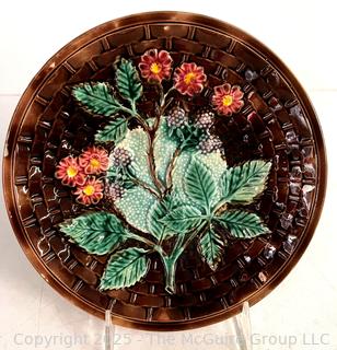  Majolica Basket Weave Berries Porcelain Plate