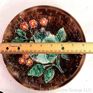  Majolica Basket Weave Berries Porcelain Plate