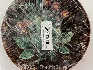  Majolica Basket Weave Berries Porcelain Plate