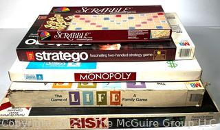 Five (5) Board Games Including Scrabble, Risk, Life, Stratego and Monopoly