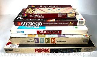 Five (5) Board Games Including Scrabble, Risk, Life, Stratego and Monopoly