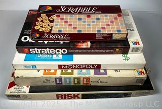 Five (5) Board Games Including Scrabble, Risk, Life, Stratego and Monopoly