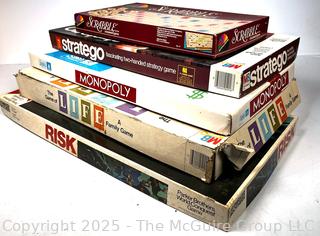 Five (5) Board Games Including Scrabble, Risk, Life, Stratego and Monopoly
