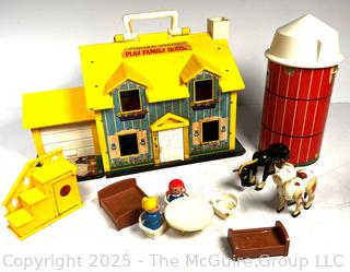 Vintage Fisher Price Play Family "Little People" Yellow House #952 + Farm Accessories