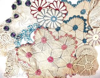 Collection of Colorful Handmade Lace Crocheted Doilies