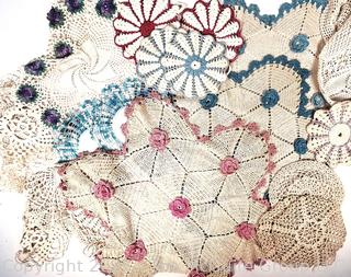 Collection of Colorful Handmade Lace Crocheted Doilies