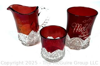 Three (3) Pieces of Ruby Flashed Glass Including Souvenir from Coney Island   and 1904 Worlds Fair and 