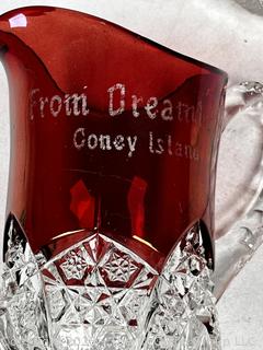 Three (3) Pieces of Ruby Flashed Glass Including Souvenir from Coney Island   and 1904 Worlds Fair and 