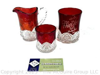 Three (3) Pieces of Ruby Flashed Glass Including Souvenir from Coney Island   and 1904 Worlds Fair and 