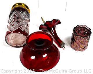 Four (4) Pieces of Ruby and Cut Crystal Glass