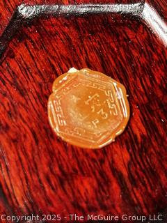 Decorative Items Including Chinese Six Panel Wood Brush Holder with Red Wax Jian Ding Seal Indicating Export Approval.