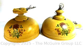Two (2) Hand Painted Hanging Metal Light Fixtures