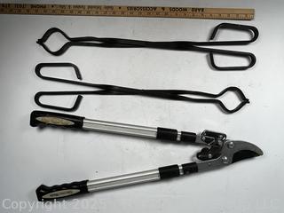 Fireplace tongs and Garrett Wade Pruner