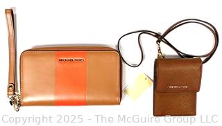Two (2) Michael Kors Handbags Including Center Striped Wallet and Lanyard Case New with Tags