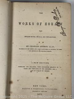 Leather Bound Works of Horace with English Notes Critical and Explanatory by Charles Anthon 1872, Book