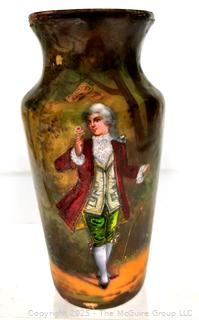 French Limoges Enamel on Copper Cabinet Vase.  Some missing Glaze