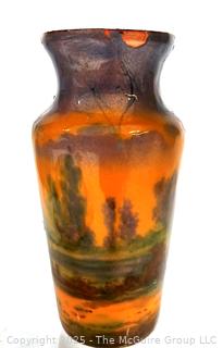 French Limoges Enamel on Copper Cabinet Vase.  Some missing Glaze